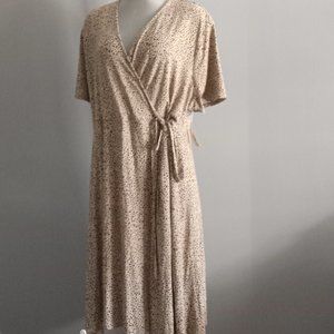 Amazon Essentials Dress leopard print easy faux wrap tie front midi retro sz 2XL